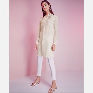 Elie Tahari Divitra Tunic Lace Bib Gentle Blush Silk Blouse
